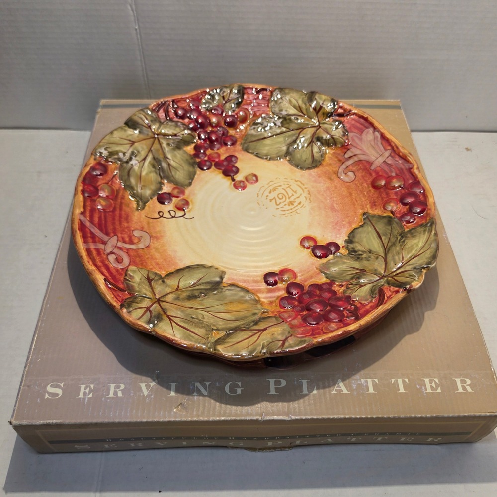 Certified International Montisi Grape Platter Pamela Gladding Ceramic 13in Round